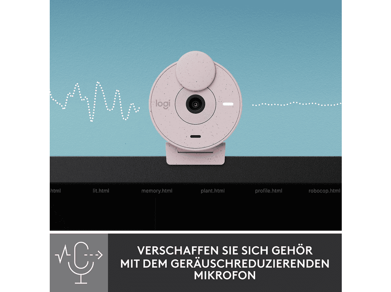 LOGITECH Webcam Brio 300, Full-HD 1080p, 1x Digitalzoom, USB-C, RightLight 2 LED, Rosa — Foto 3 von 5
