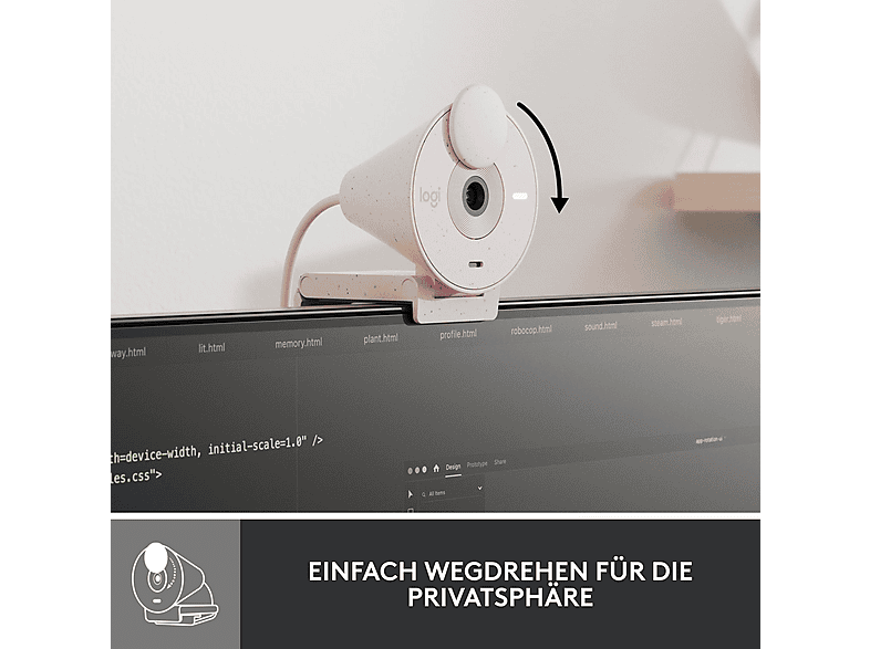 LOGITECH Webcam Brio 300, Full-HD 1080p, 1x Digitalzoom, USB-C, RightLight 2 LED, Rosa — Foto 4 von 5