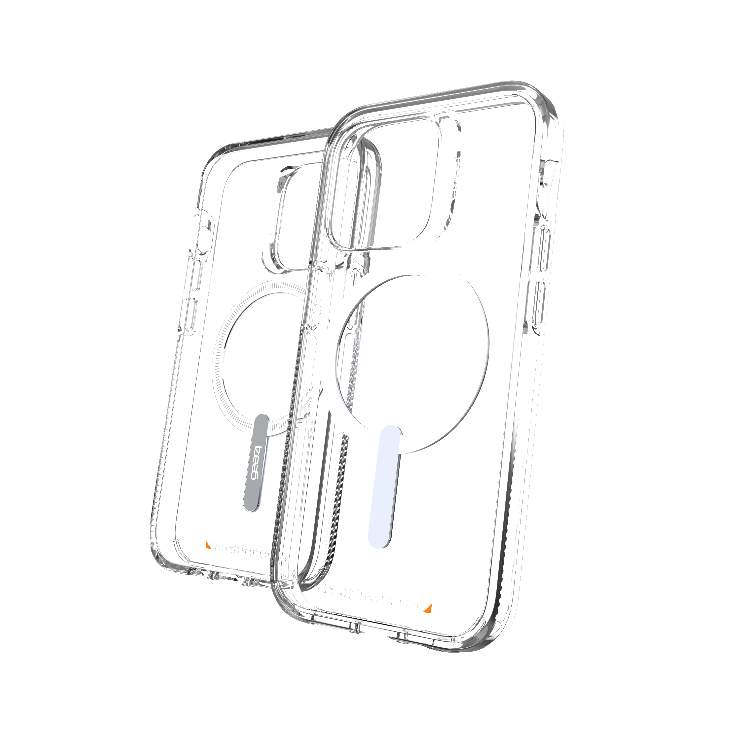 Zwei transparente Handyhüllen. Eine ist schlicht, eine hat MagSafe Ring.