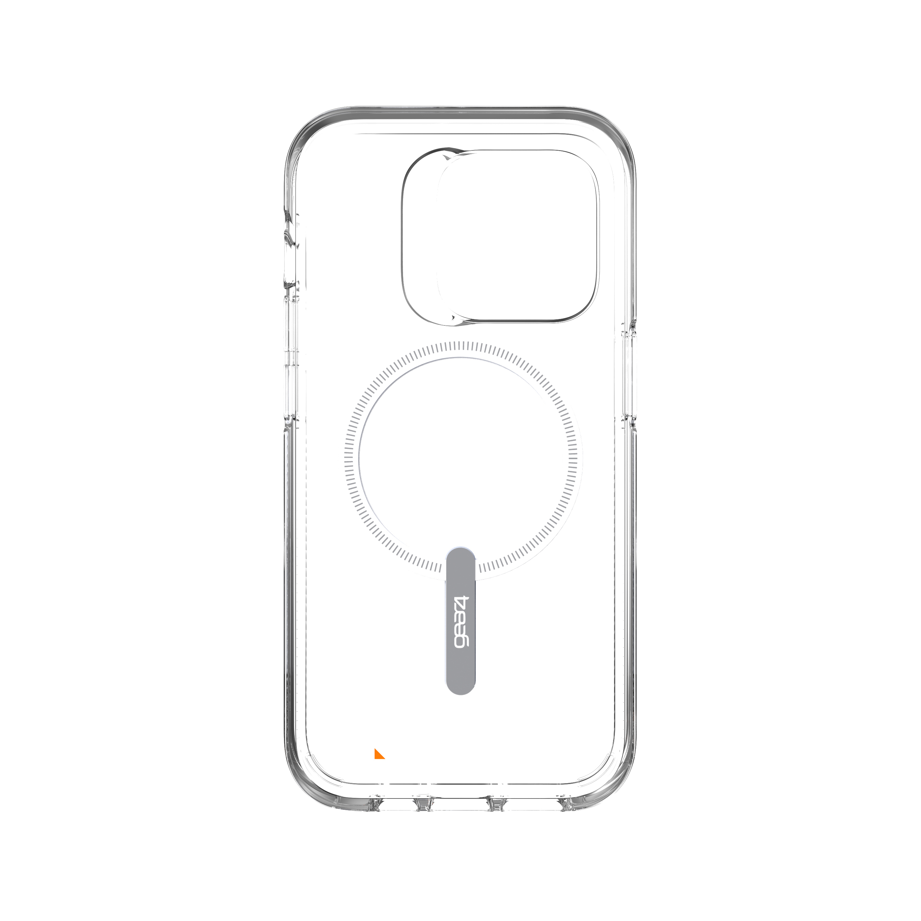 Transparente Telefonhülle mit weißem Kreis auf der Rückseite. Transparenter Hintergrund.