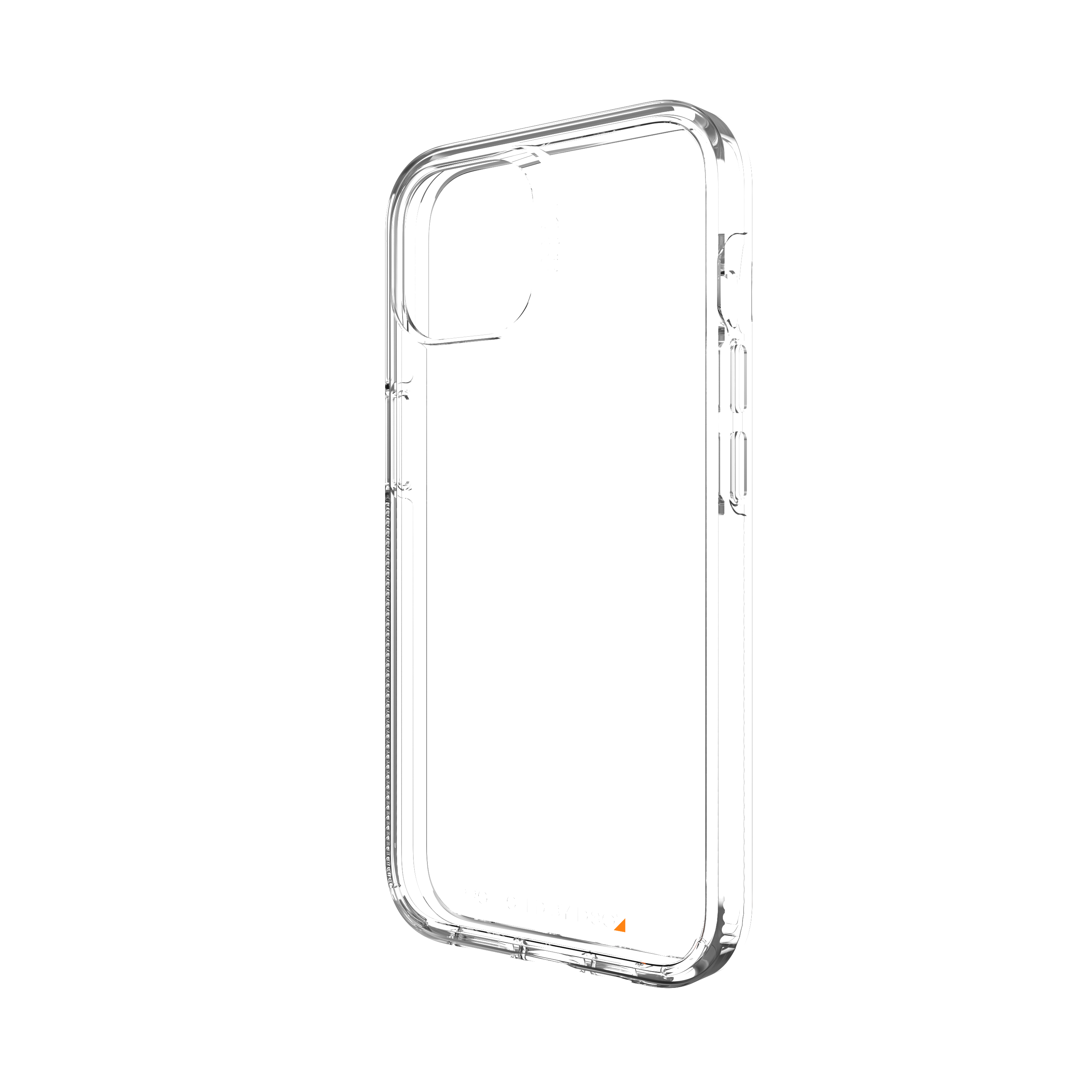 Transparente Handyhülle mit orangefarbenem Akzent, für iPhone.