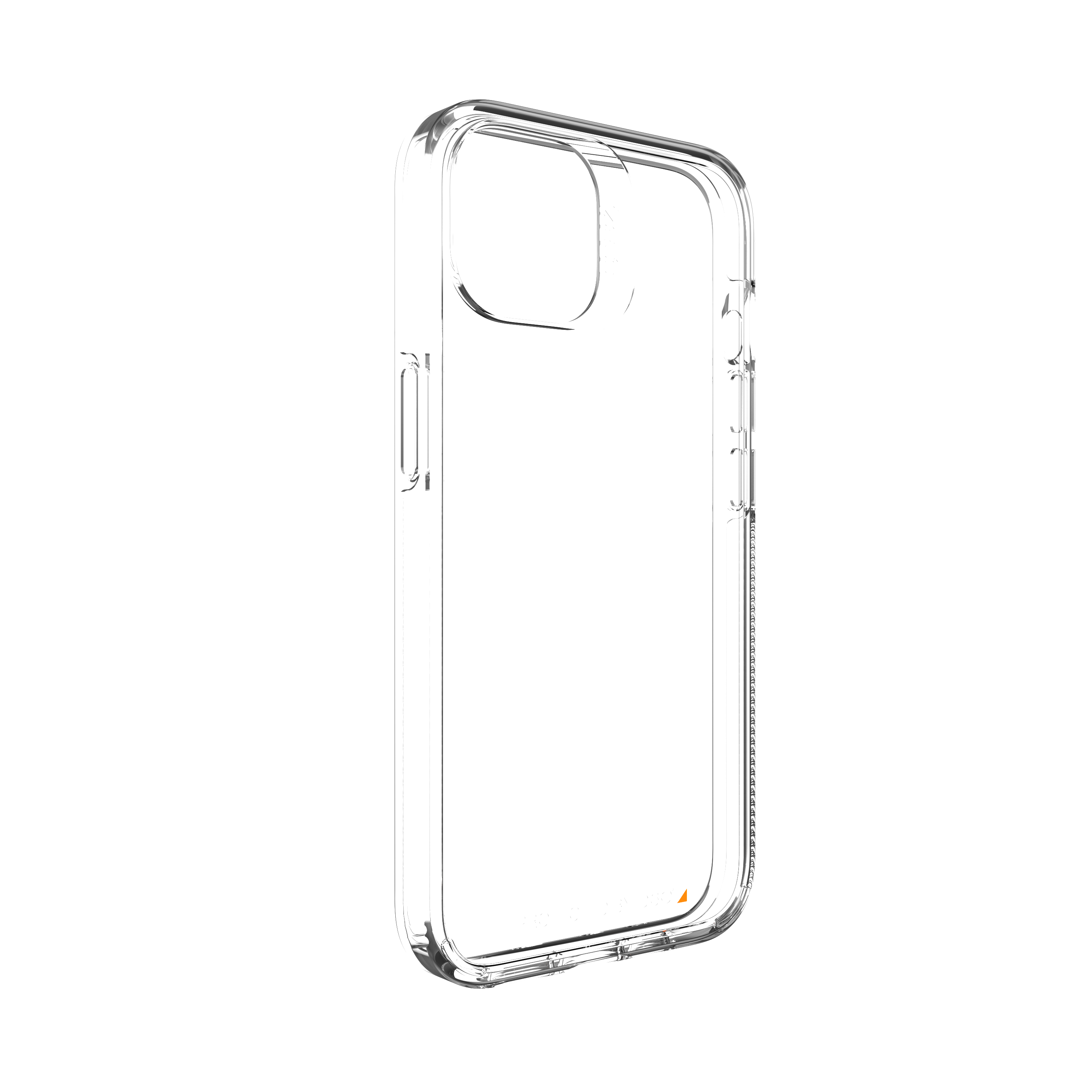 Eine transparente Handyhülle mit transparentem Design auf weißem Hintergrund.