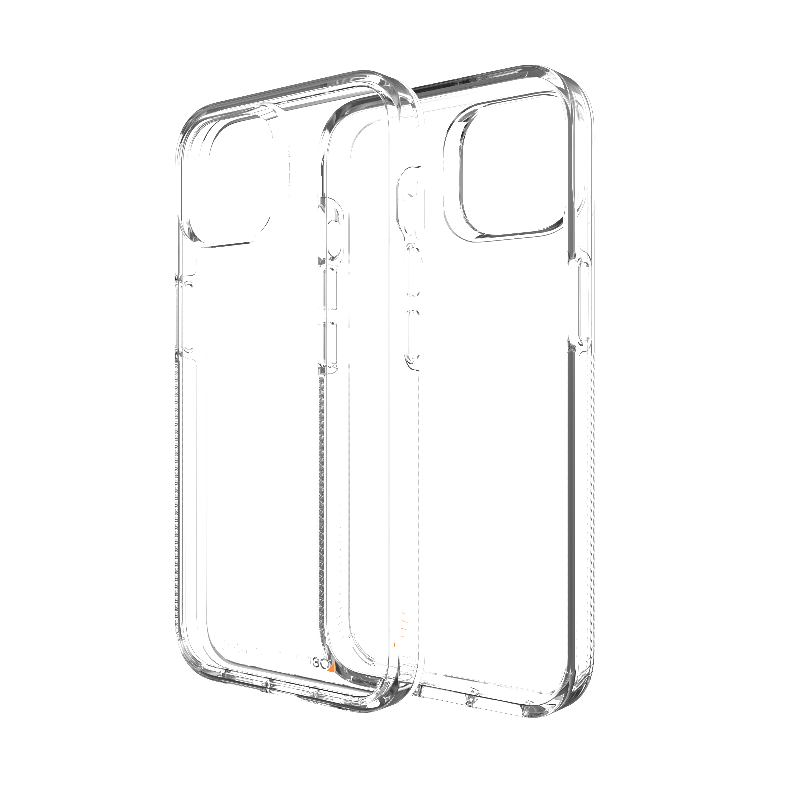 Zwei transparente Handyhüllen mit transparentem Rücken, Seitenansicht.