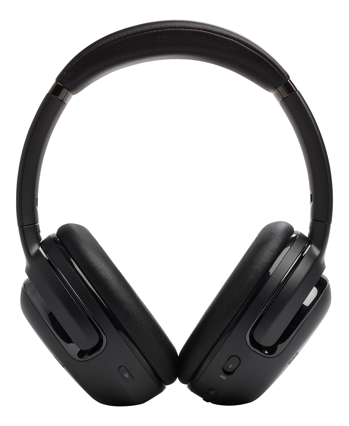 Schwarze Over-Ear-Kopfhörer. Die Kopfhörer liegen auf einem schwarzen Hintergrund.