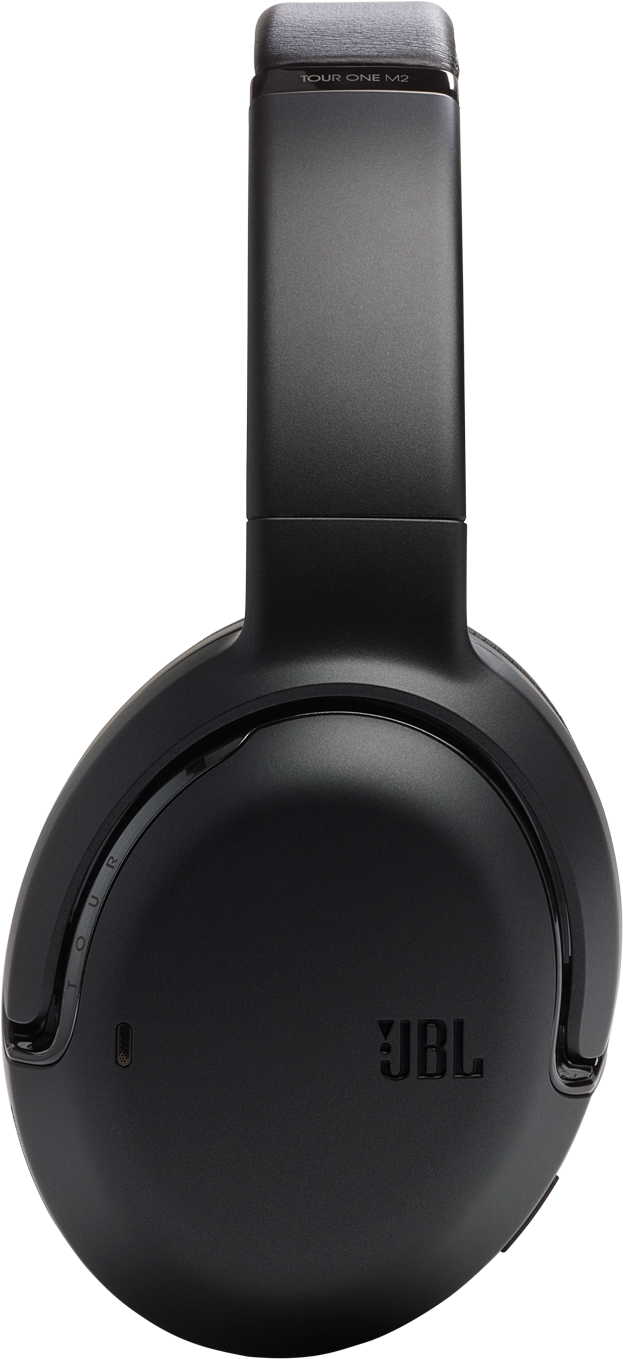 Schwarzer JBL-Kopfhörer. Das Kopfband ist oben. Die Ohrmuscheln haben das JBL-Logo.