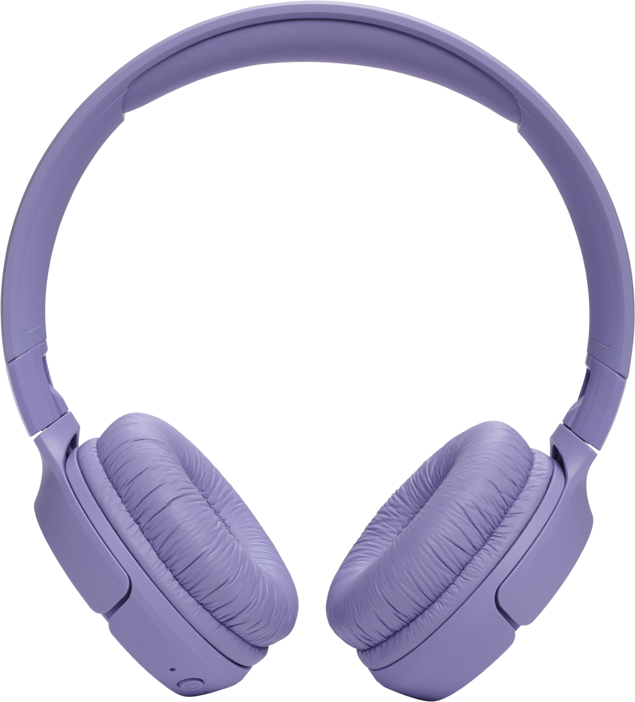 Cuffie viola su sfondo bianco.