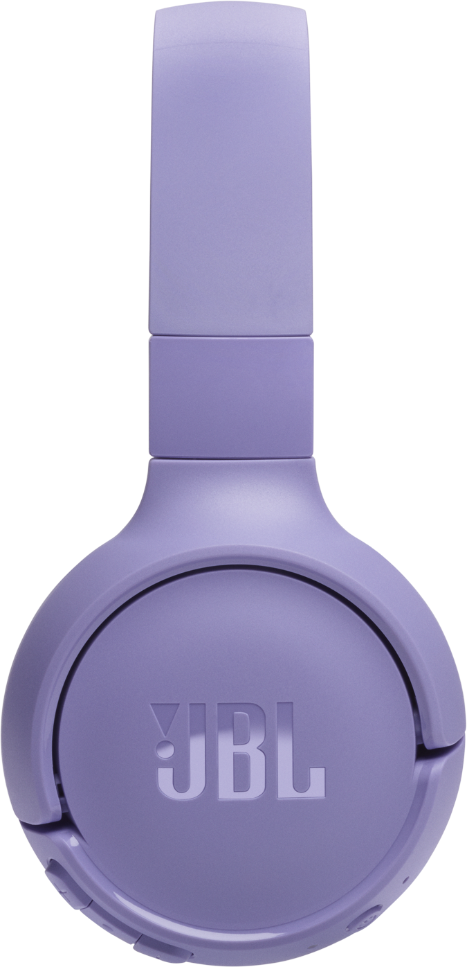 Cuffie viola di forma arrotondata, su sfondo bianco.