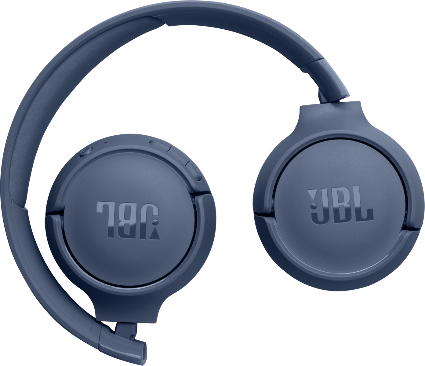 Cuffie JBL blu piegate su sfondo bianco.