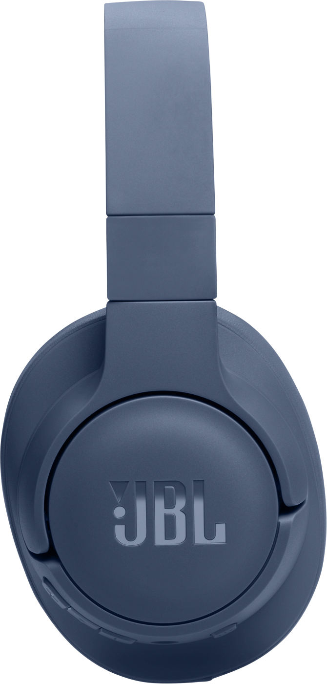 Blaue Kopfhörer mit JBL-Logo.