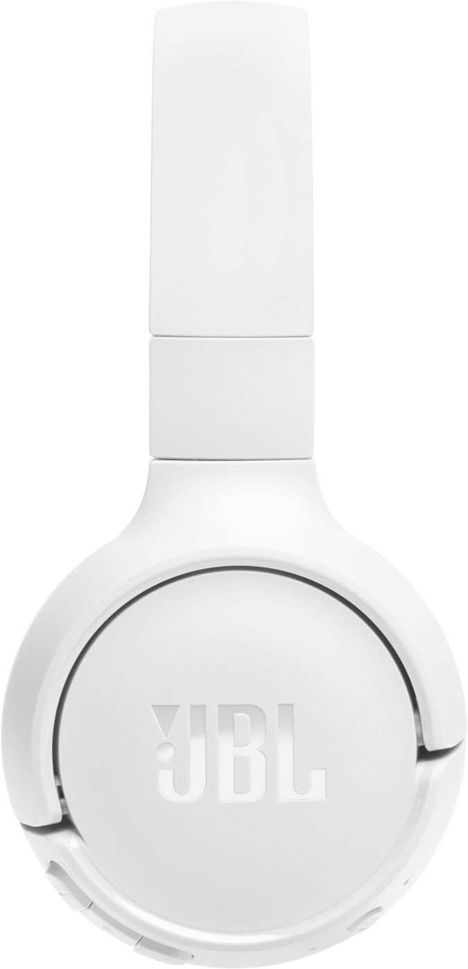 Casque JBL blanc, vu de face, avec le logo JBL clairement visible.