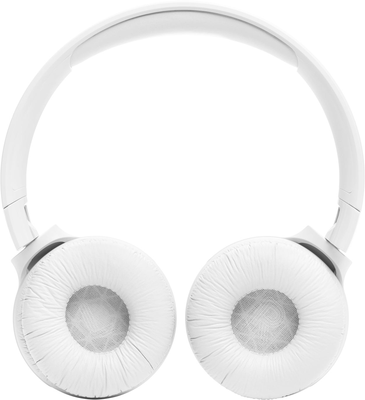 Casque blanc avec coussinets et arceau blancs. Le casque est au-dessus.