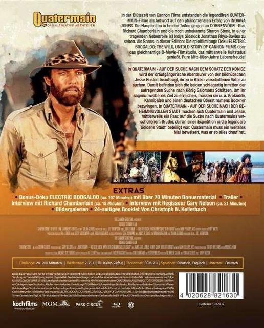 DVD-Cover von 'Quatermain'. Ein Mann mit Hut und Bart steht vor einer Dschungelszene.