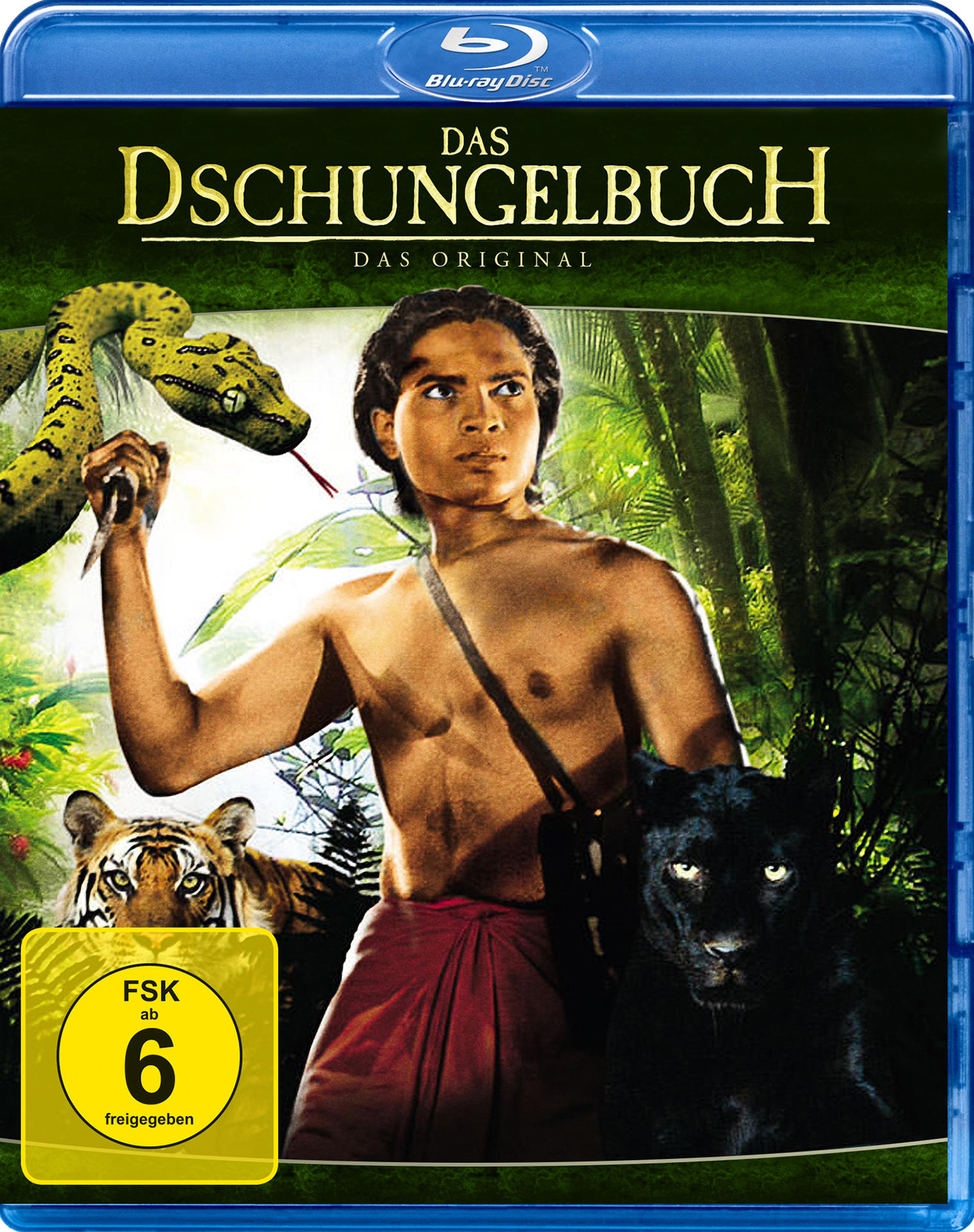 Das Dschungelbuch Filmcover. Mogli mit Tiger und Panther. Blu-ray Disc.