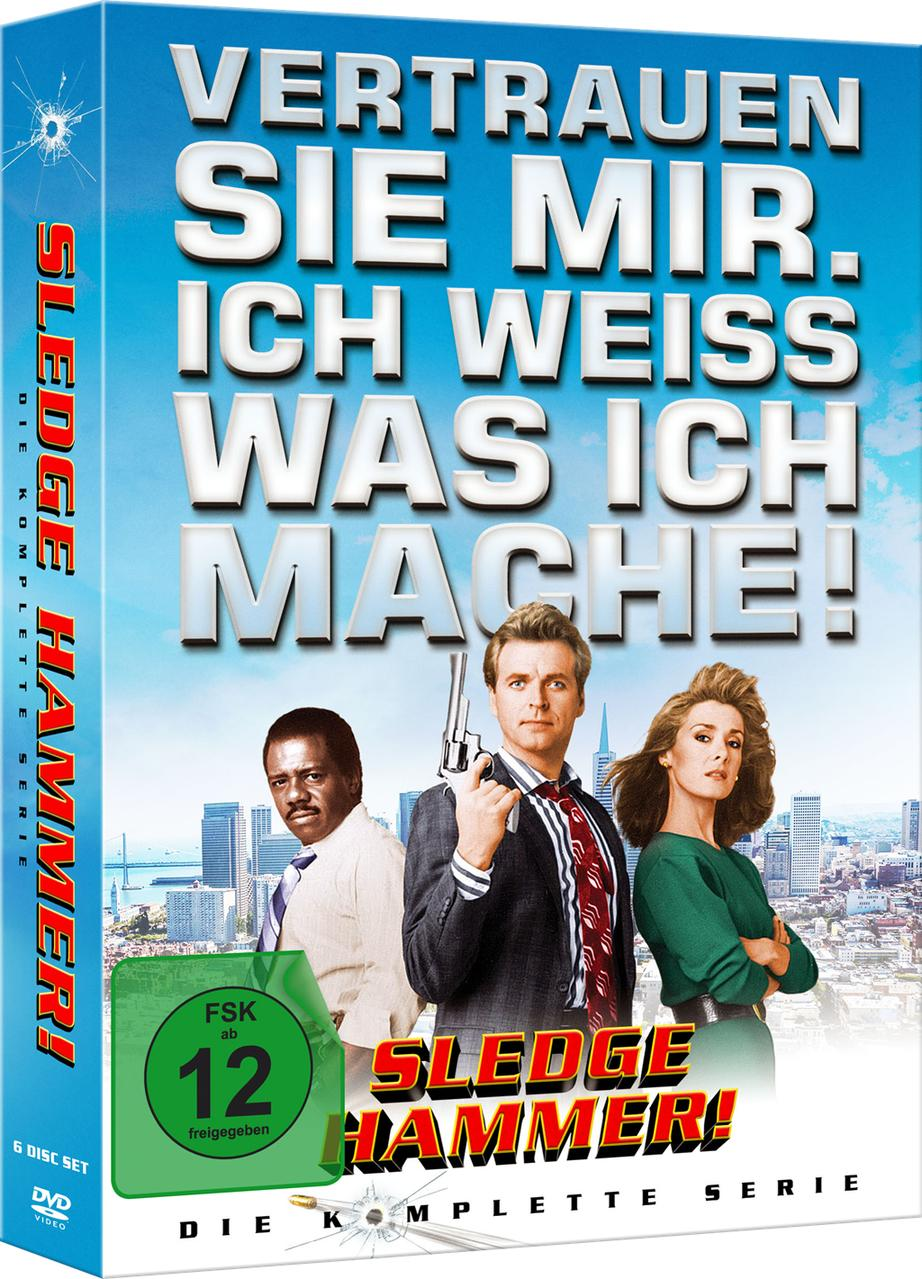 DVD-Hülle von 'Sledge Hammer!' Das Cover zeigt drei Personen.