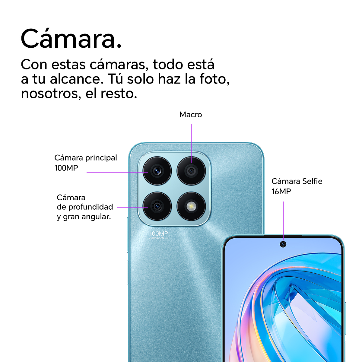 Un smartphone con múltiples cámaras traseras y una cámara frontal para selfies.