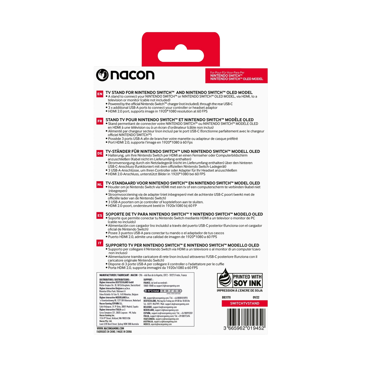 A product packaging box with text in multiple languages, including English and Spanish.