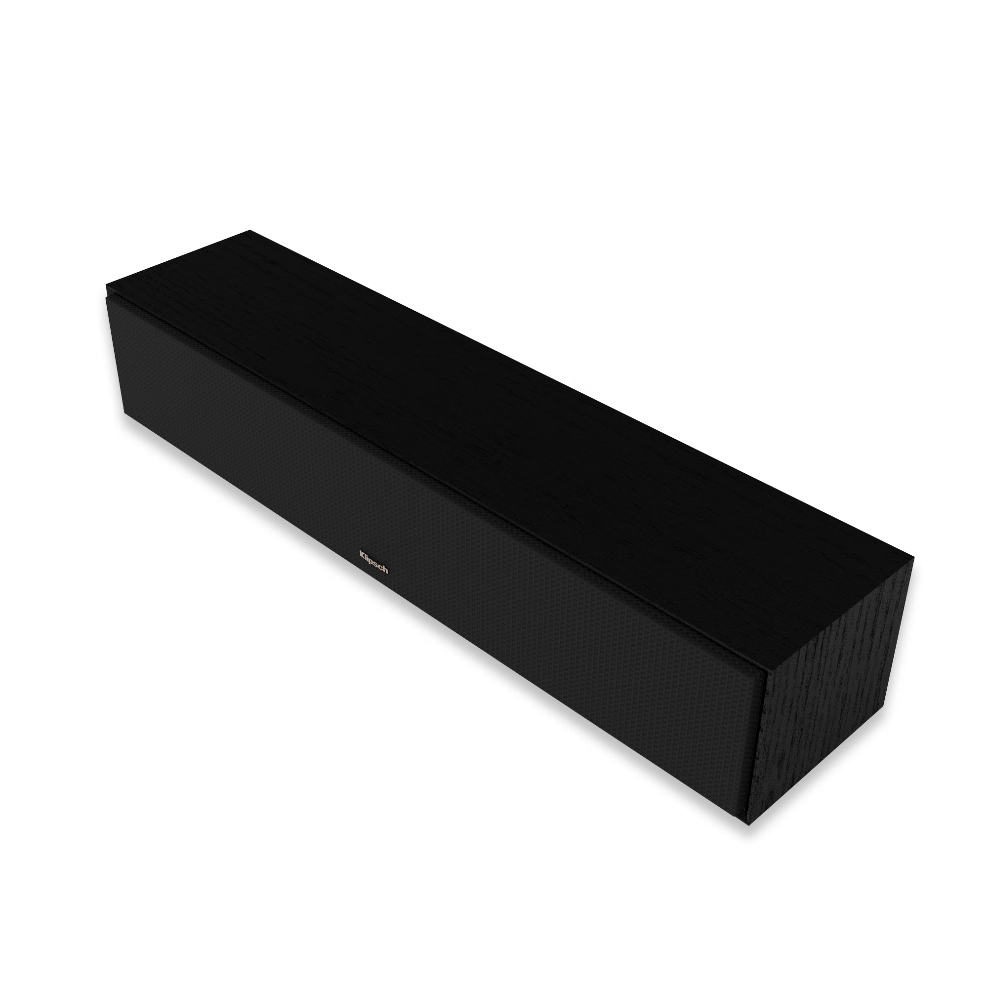 Eine schwarze Soundbar, isoliert auf schwarzem Hintergrund.