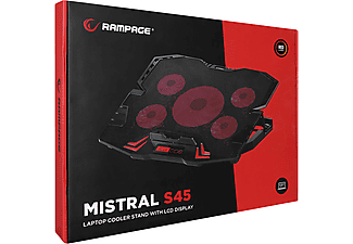 RAMPAGE Mistral S45 Kırmızı Led lşıklı 5 Fanlı Yükseklik Ayarlı LCD Göstergeli Laptop Soğutucu Siyah_7