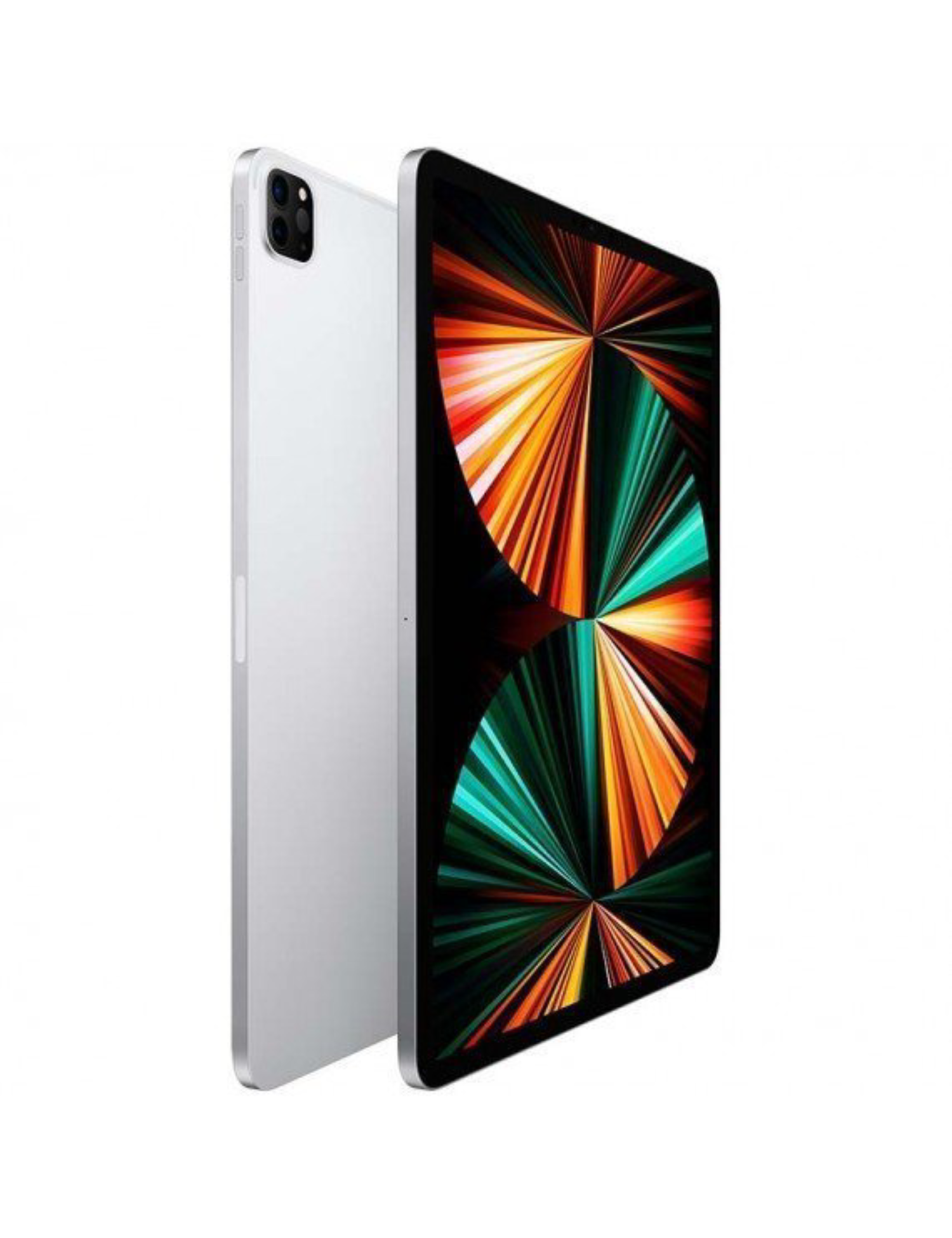 Dos iPads uno al lado del otro. El de la izquierda muestra una imagen colorida en su pantalla. Ambos son plateados.