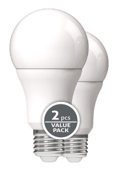 Két fehér LED izzó a csomagoláson a '2 db VALUE PACK' felirattal.