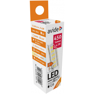 LED mini izzó csomagolása termékinfóval és egy fehér izzóval.
