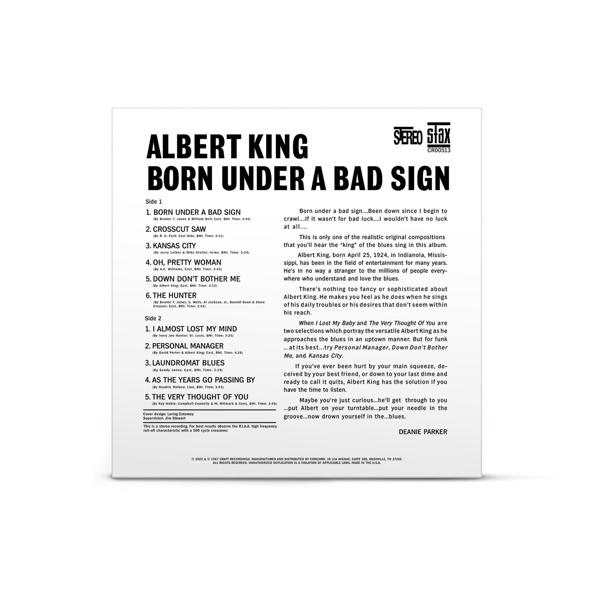 Albumcover: Albert King, Born Under a Bad Sign, mit Titelliste und Text.