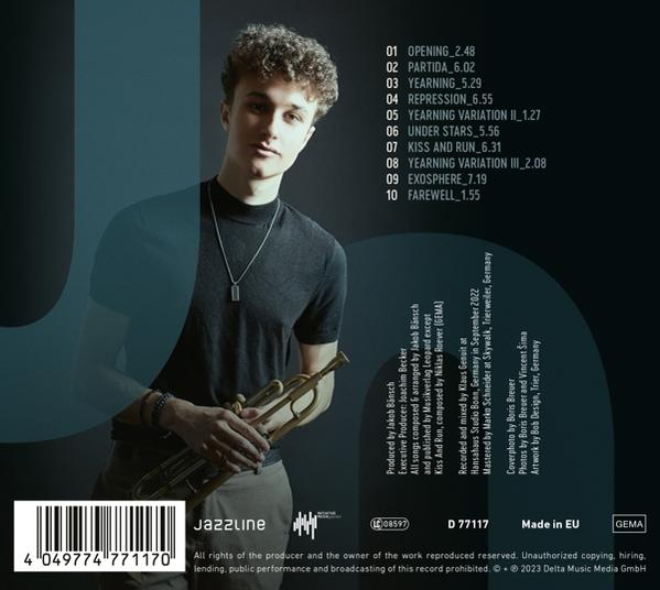 CD-Cover mit einem Mann, der eine Trompete hält, mit Titelliste und Text.