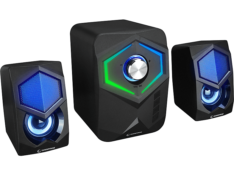 RAMPAGE RMS-175BT 2+1 5W*2 Bluetooth+USB-TF-FM Rainbow Aydınlatmalı Gaming Speaker Hoparlör Siyah_1