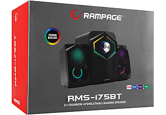 RAMPAGE RMS-175BT 2+1 5W*2 Bluetooth+USB-TF-FM Rainbow Aydınlatmalı Gaming Speaker Hoparlör Siyah_7