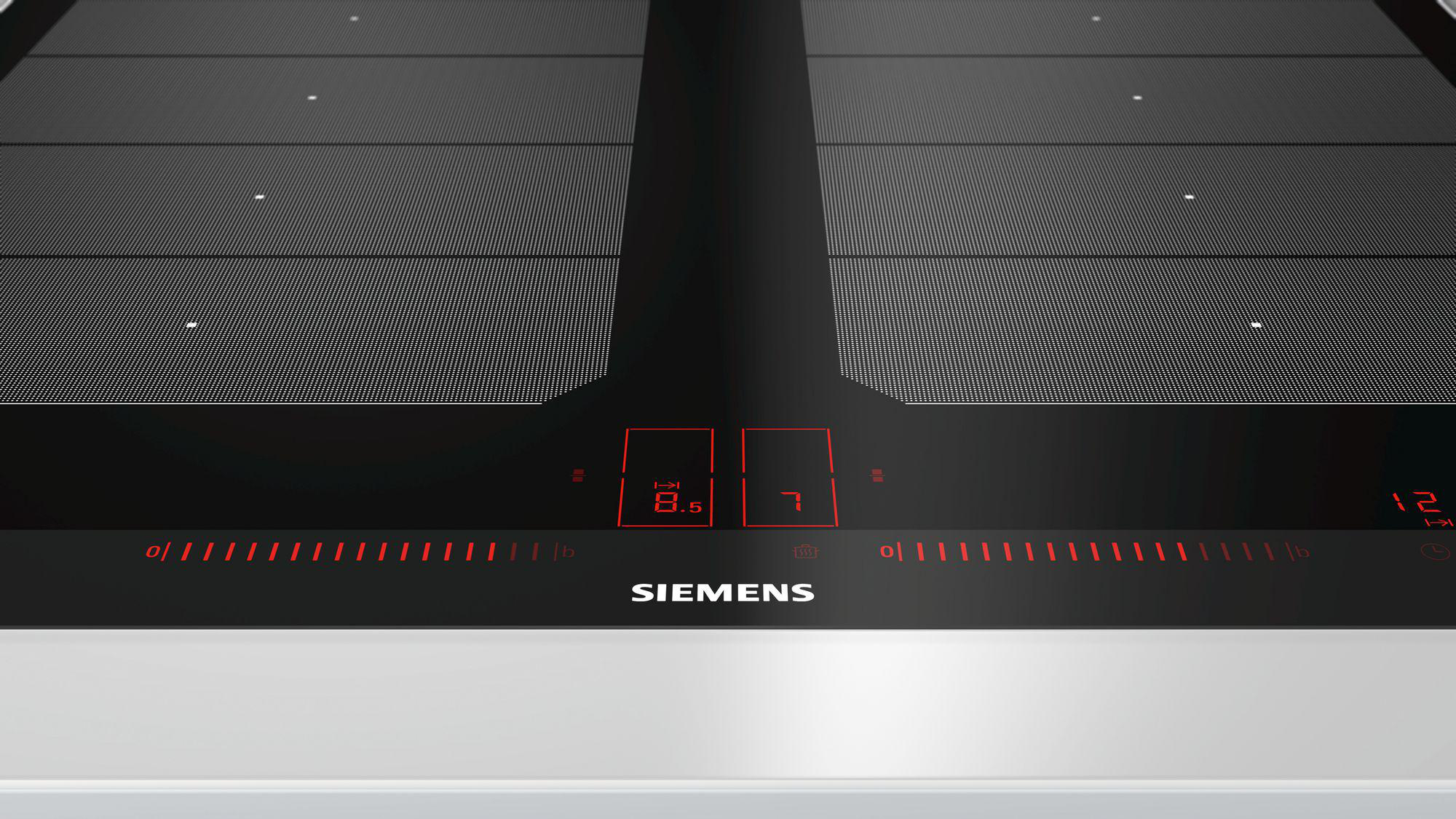 Induktionskochfeld mit roter Anzeige, Siemens-Logo.