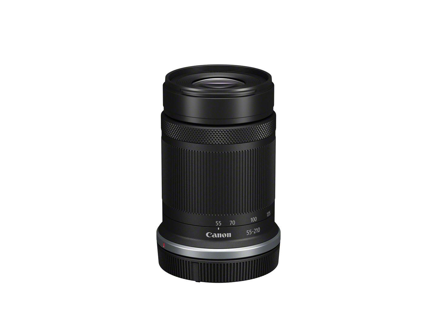 Schwarzes Objektiv, Canon, mit den Zahlen 55, 70, 100 und 55-210.
