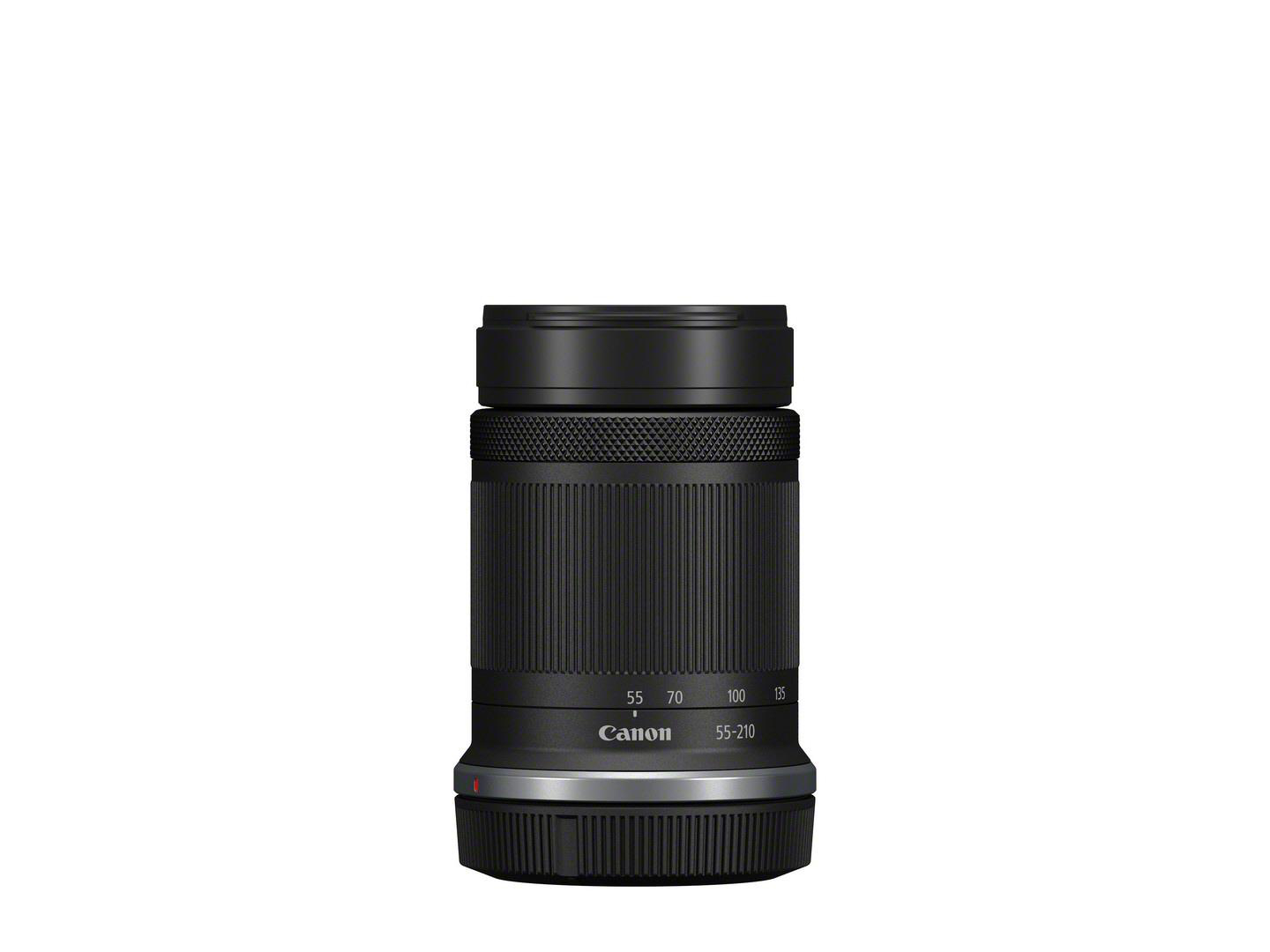 Canon 55-210mm Kameraobjektiv. Schwarz und Silber, mit Objektivdeckel.