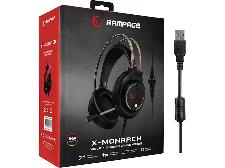 RAMPAGE RM-K17 X-Monarch USB 7.1 RGB Headband Mikrofonlu Oyuncu Kulak Üstü Kulaklık Siyah_7