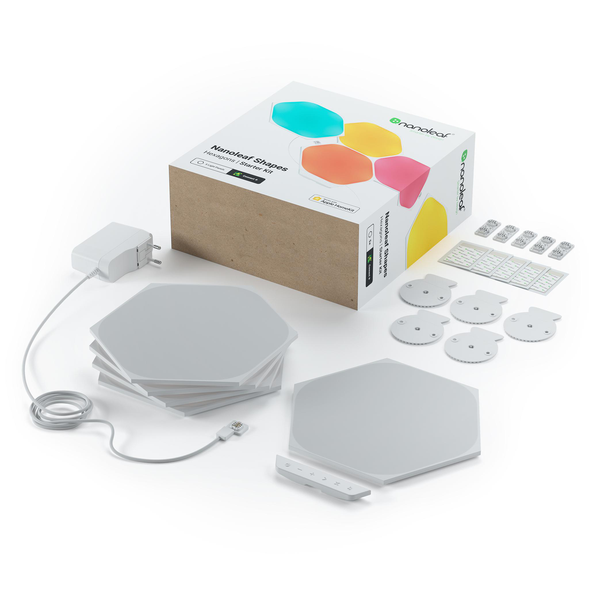 NANOLEAF Shapes Hexagons Starter Kit 5 PK Vernetzte Innenbeleuchtung Über 16 Millionen Farben und Weißlicht