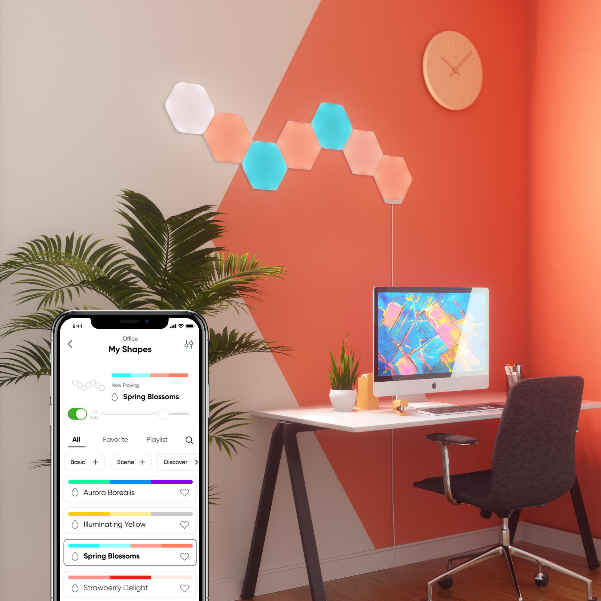 NANOLEAF Shapes Hexagons Starter Kit 5 PK Vernetzte Innenbeleuchtung Über 16 Millionen Farben und Weißlicht