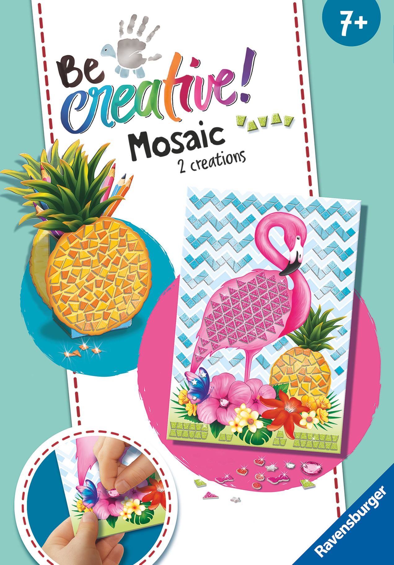 Mosaik-Set mit Ananas- und Flamingodesigns.