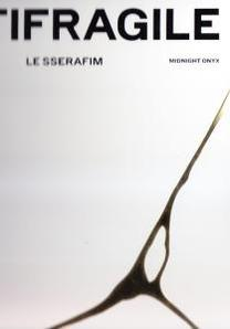 Fehér háttér a tetején a "FRAGILE" szóval és egy fekete absztrakt formával.