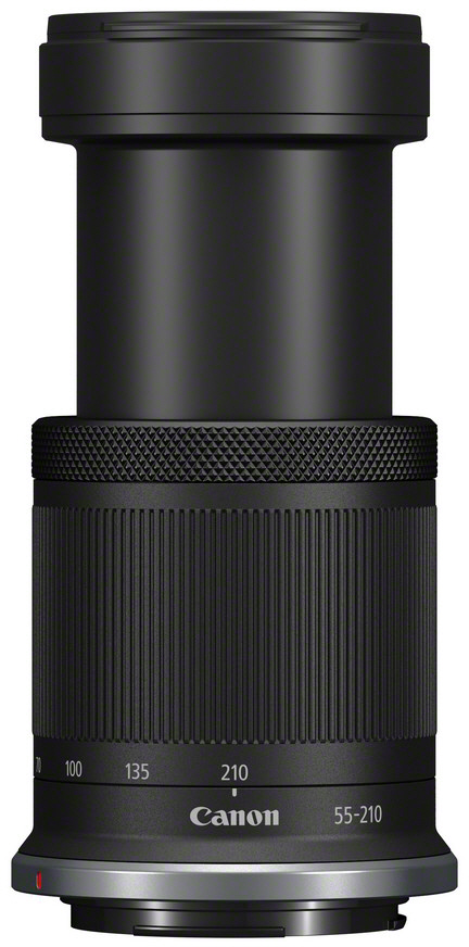 Schwarzes Canon-Kameraobjektiv mit Brennweitenmarkierungen und Canon-Logo.