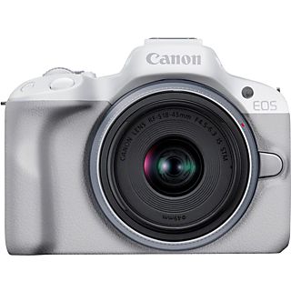 CANON EOS R50 Systemkamera Weiß mit Objektiv RF-S 18-45mm f4.5-6.3 IS STM