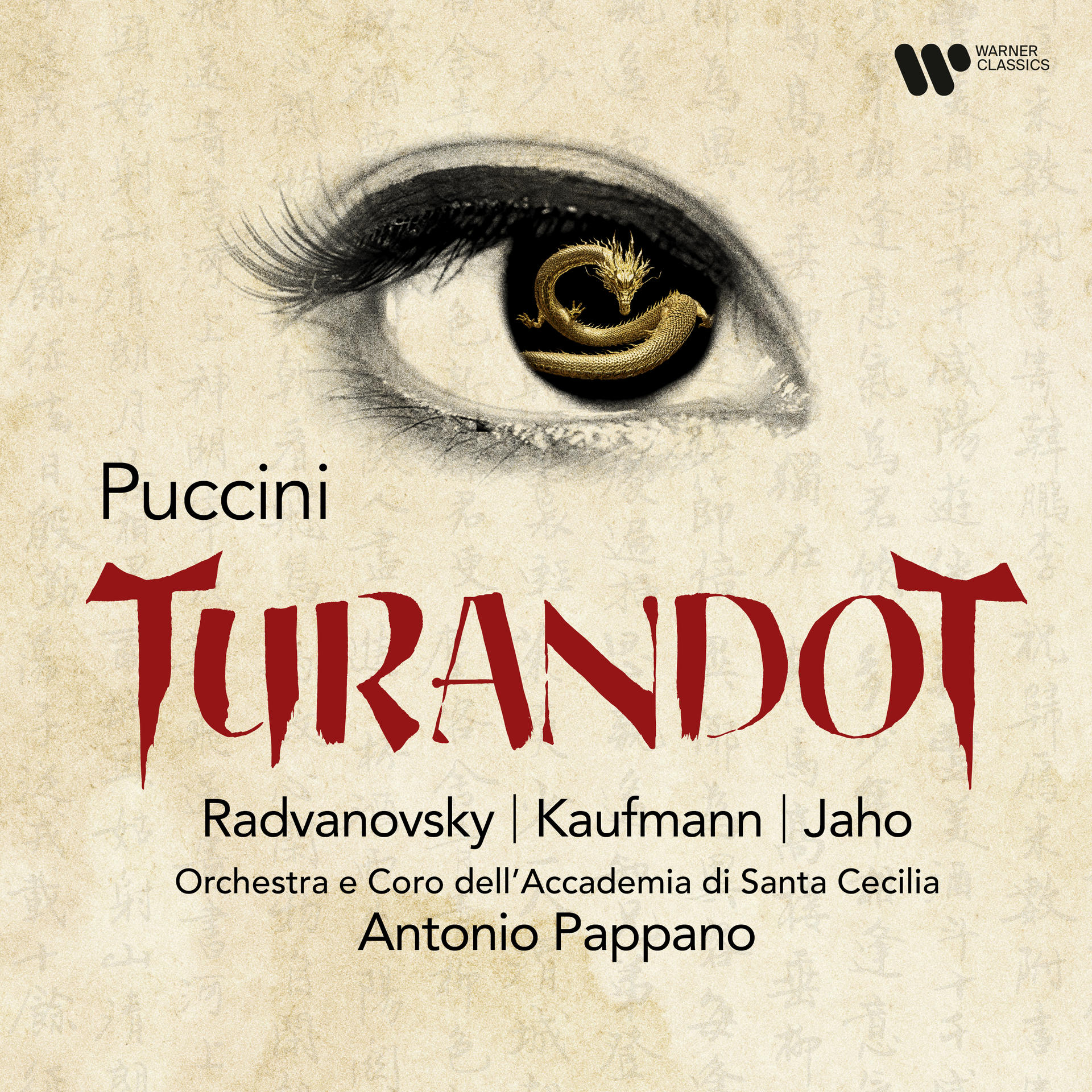 Albumcover: Auge mit goldenem Drachen, roter 'Turandot'-Titel und Künstlernamen.
