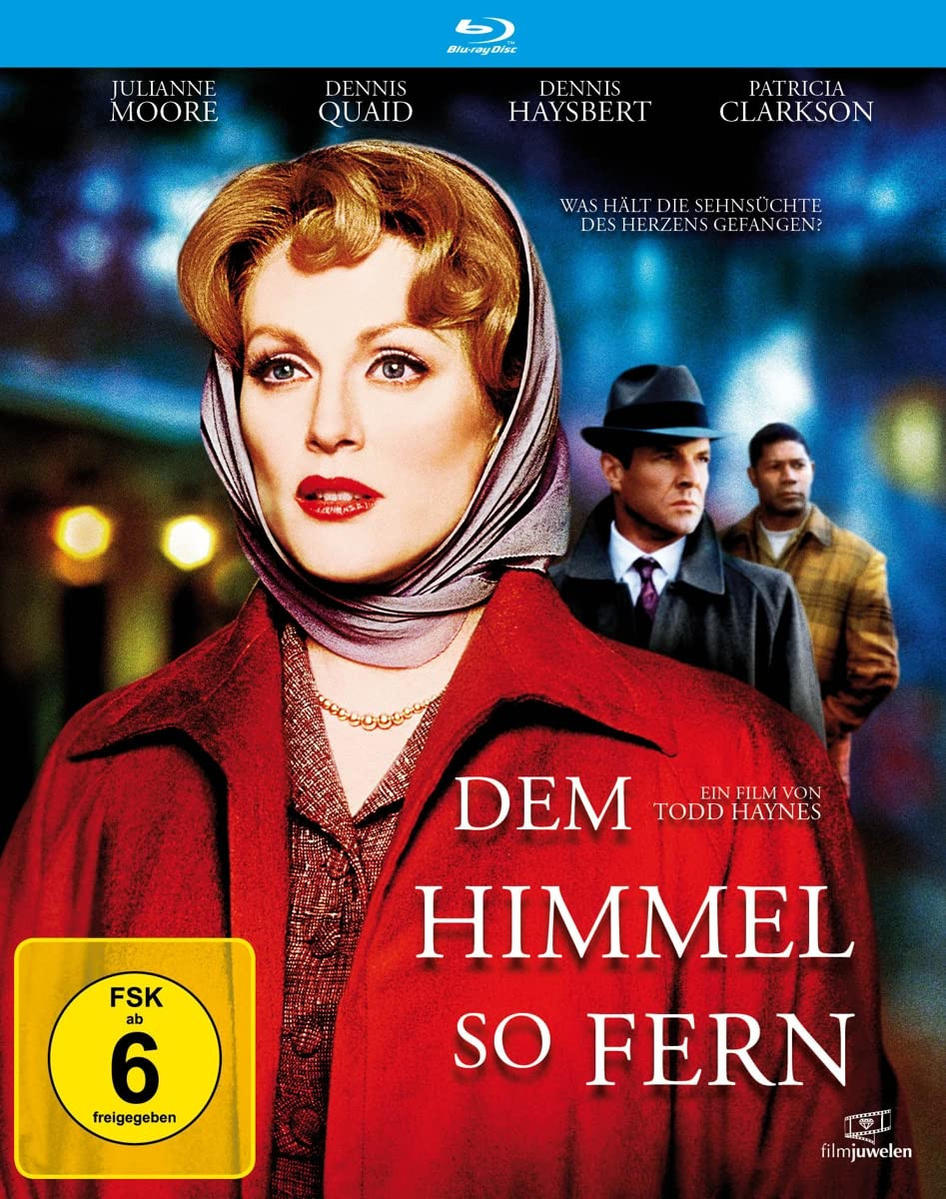 Filmcover mit Julianne Moore und zwei Männern. Roter Mantel, blauer Hintergrund. FSK 6.