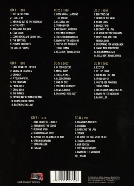 CD-Tracklisten einer Musikkompilation, verschiedene Jahre, mit Songtiteln auf dunklem Hintergrund.