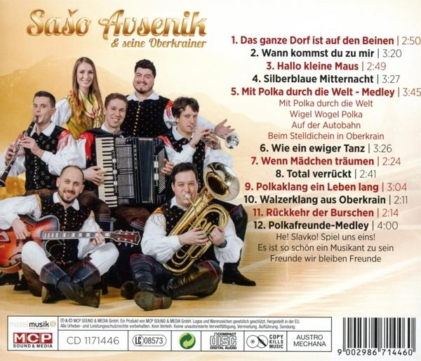Ein CD-Cover mit einer Gruppe von Musikern und einer Trackliste auf Deutsch.