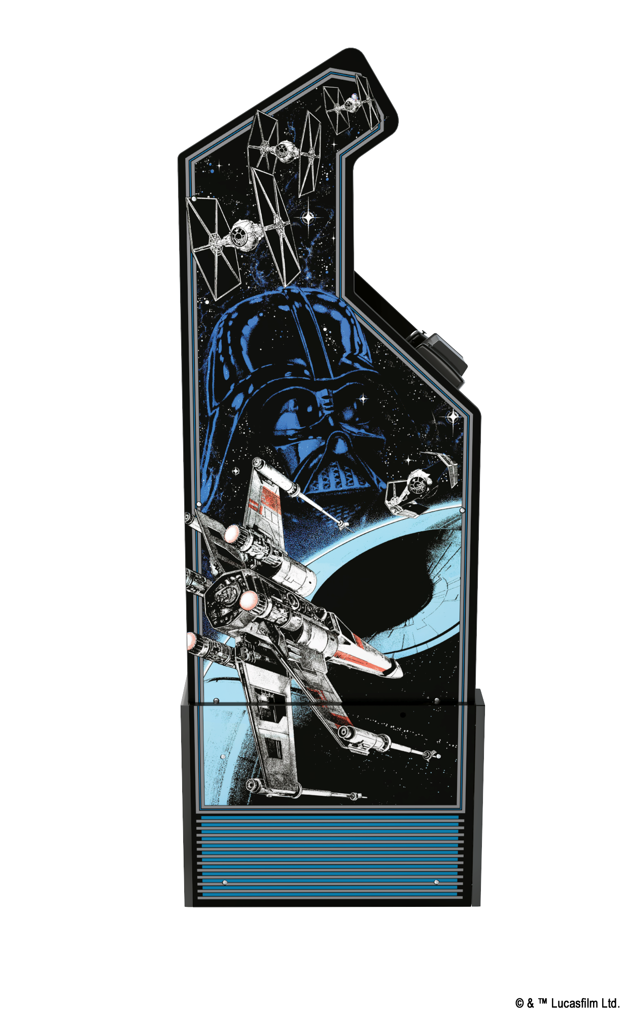 Ein Spielautomat mit Star-Wars-Grafiken. Darth Vader und ein X-Wing-Jäger werden gezeigt.