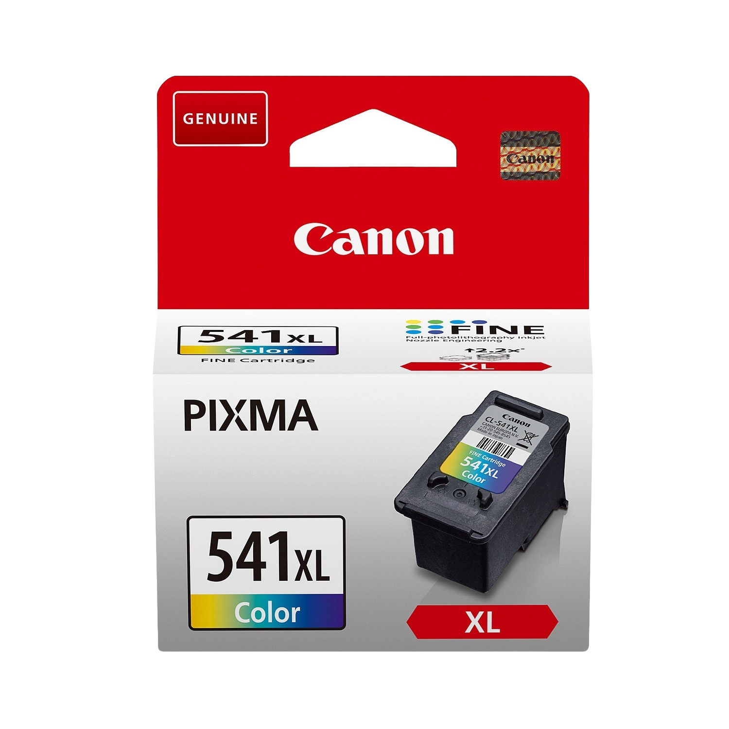 Canon 541XL kleurencartridge verpakking. Met de cartridge, productnaam en branding.