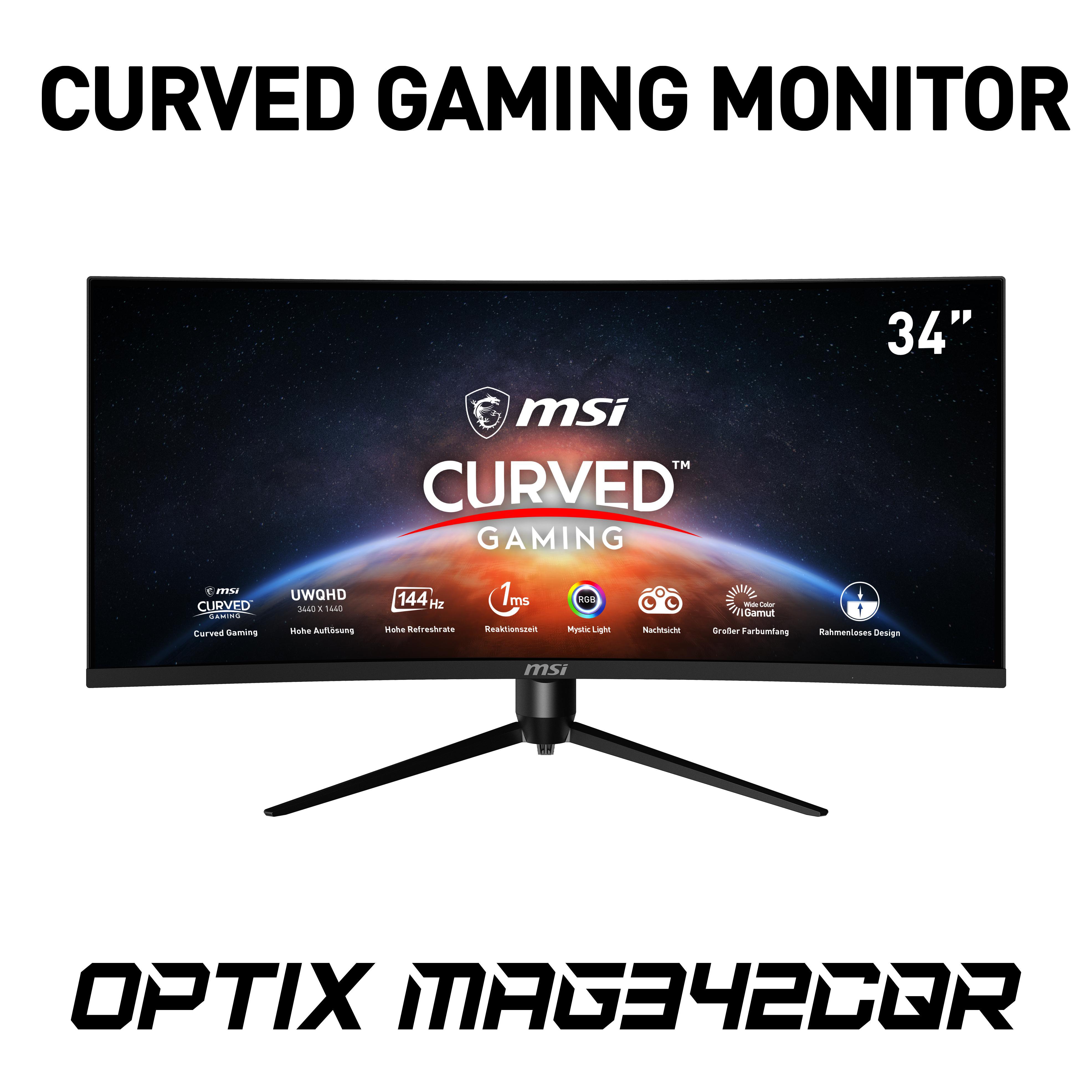 Ein gebogener Gaming-Monitor mit dem Text 'CURVED GAMING MONITOR' oben.