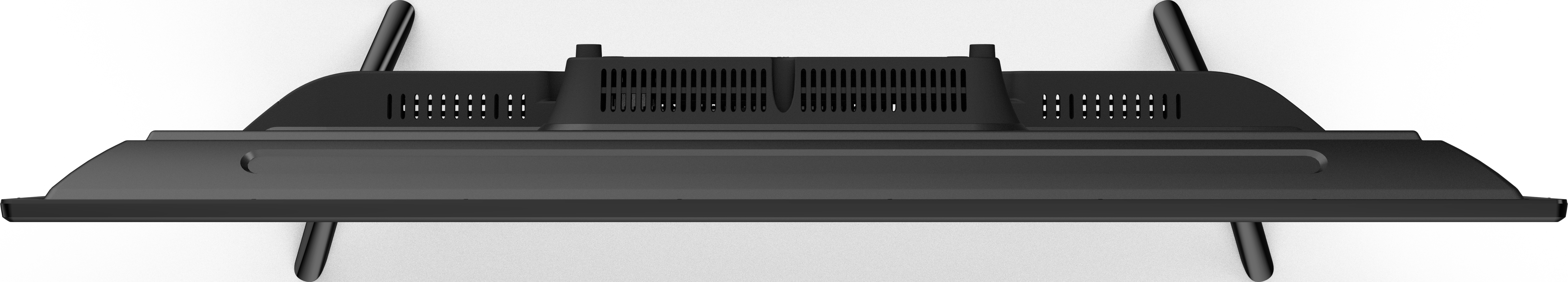 Die Rückseite eines schwarzen Fernsehers mit Antennen. Der Fernseher steht vor weißem Hintergrund.