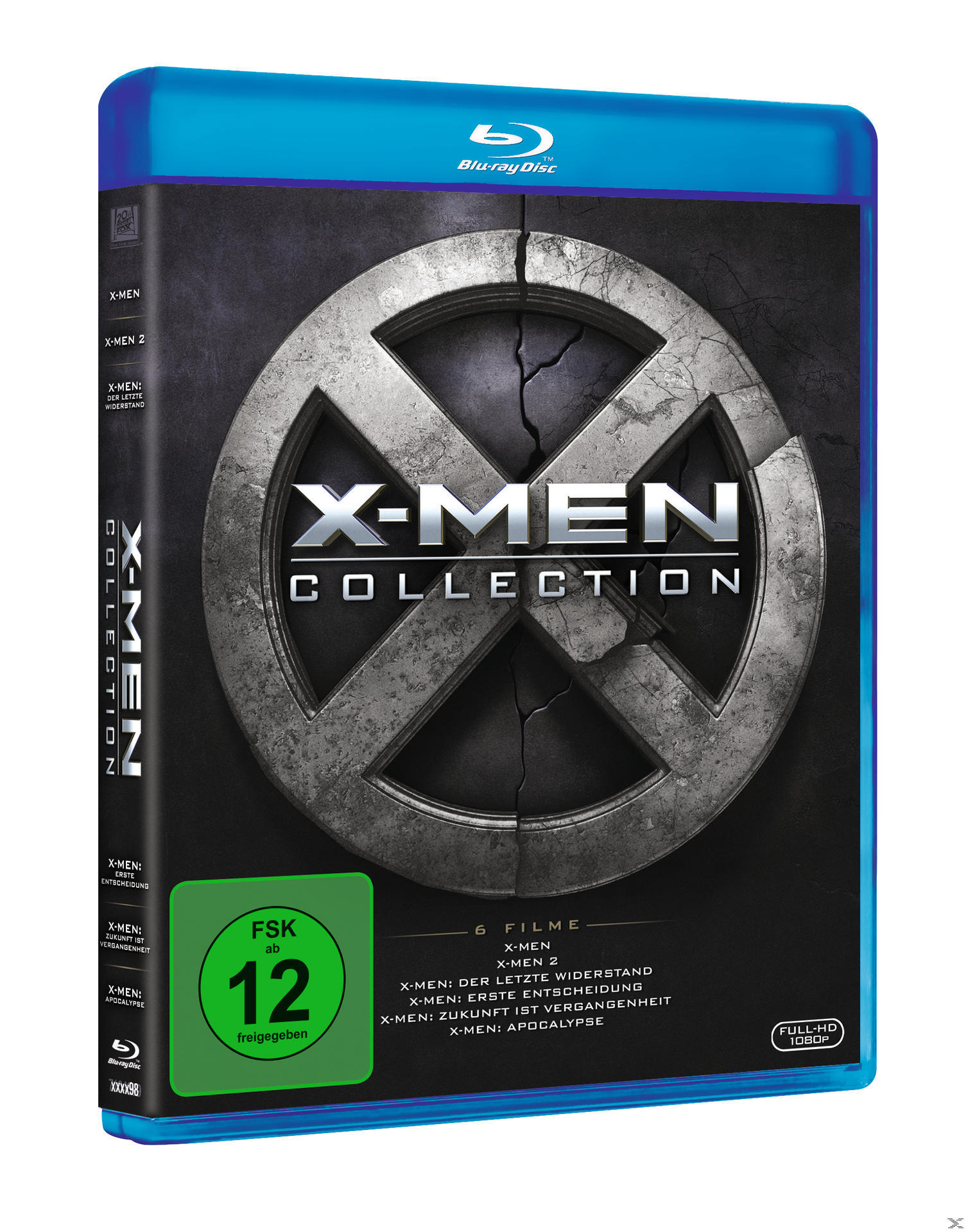 X-Men Blu-Ray Disc Hülle mit Logo und Titeln auf der Vorderseite, grüner FSK 12 Sticker.