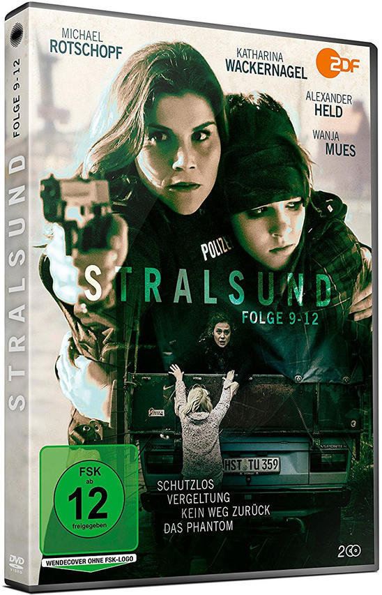 DVD-Cover. Zwei Frauen mit einer Waffe, ein Junge und ein Auto im Hintergrund. Titel: Stralsund.