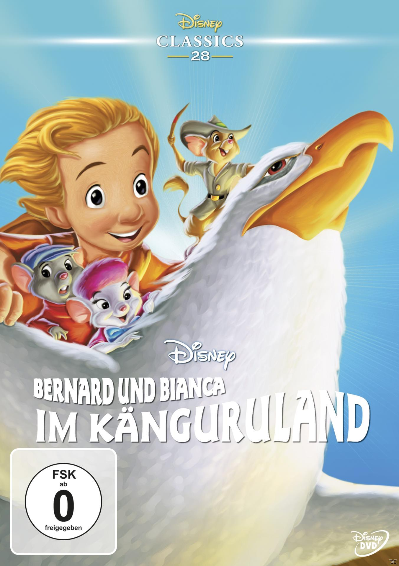 Bernhard und Bianca im Känguruland Filmplakat. Ein Junge, zwei Mäuse und eine Möwe sind in der Szene.